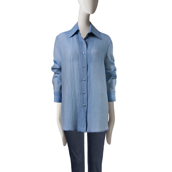 GIANFRANCO FERRE Silk Blend Iridescent Blue Blouse Made in Italy - Picture 1 of 13
